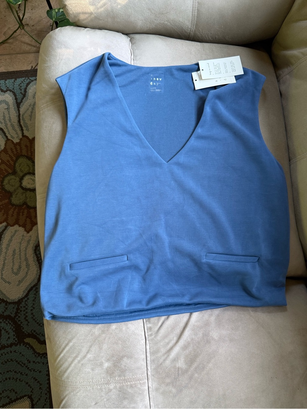 a new day Slate Blue V-Neck Sleeveless Vest Top- Large-NWT
